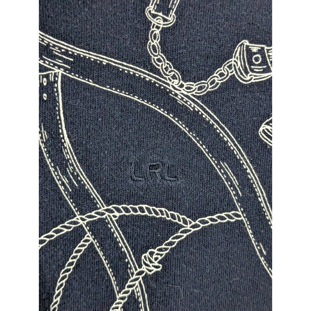 Lauren Ralph Lauren Cropped Hoodie Navy Chain Print Casual Pullover Sz L - Picture 3 of 9